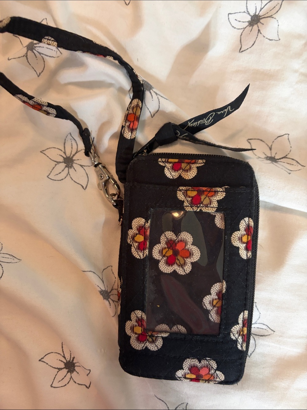Vera Bradley Black Floral Wristlet Phone Case with Lanyard